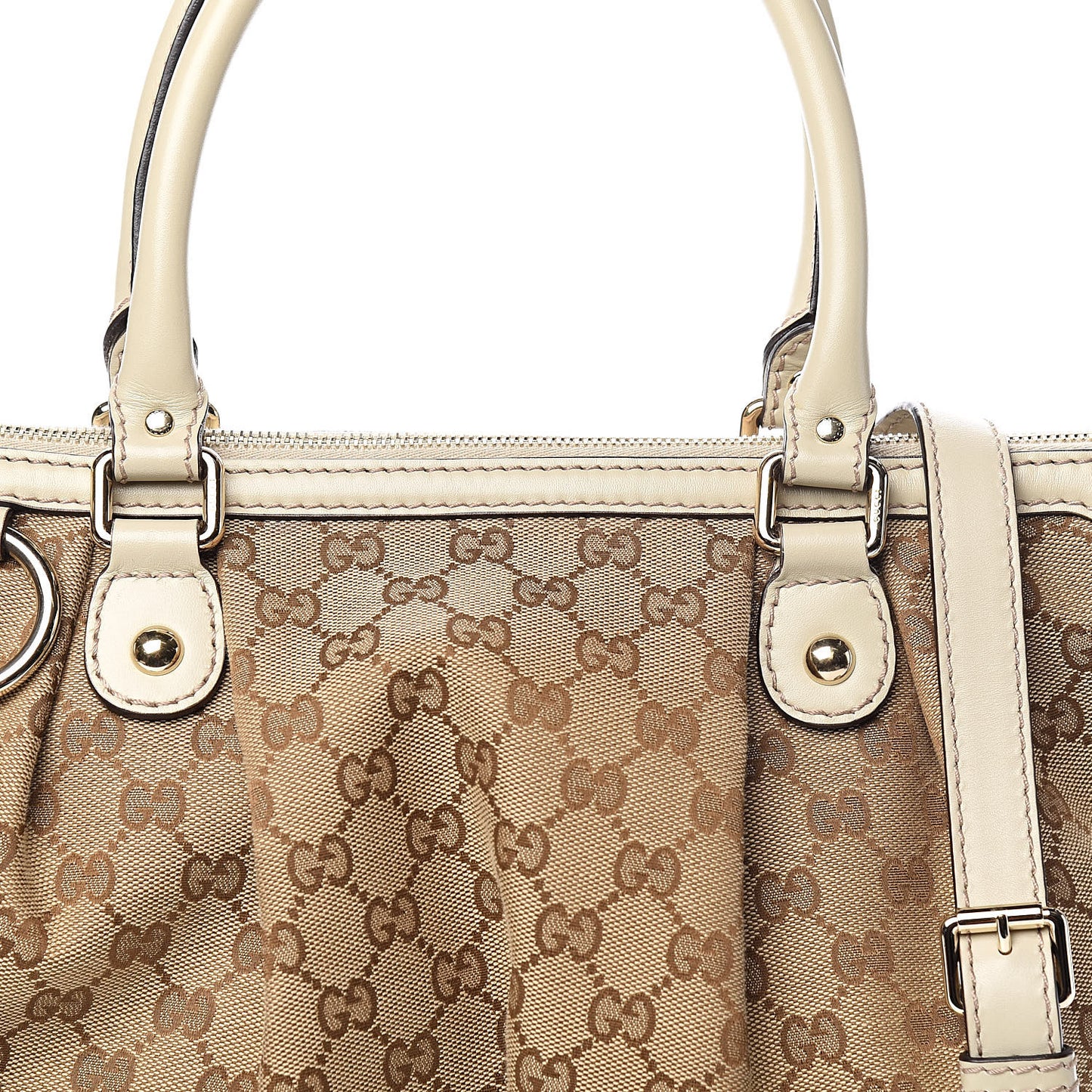 Monogram Margaux Calfskin Medium Sukey Top Handle Bag Beige Ebony Mystic White