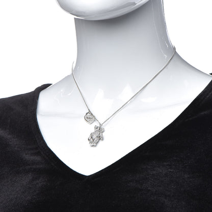 Christian Dior Crystal Teddy Bear Heart Necklace Silver 2 of 6