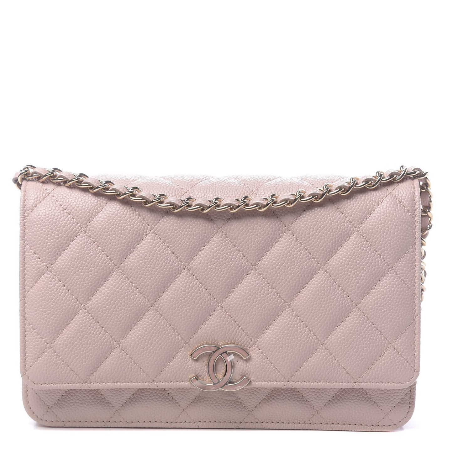 Caviar Quilted Enamel Wallet on Chain WOC Light Pink