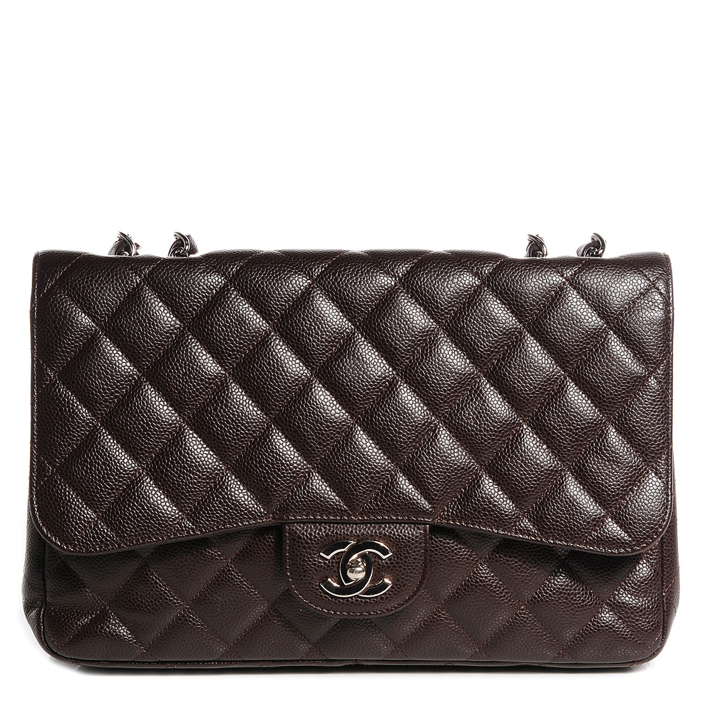 Caviar Quilted Jumbo Single Flap Dark Brown