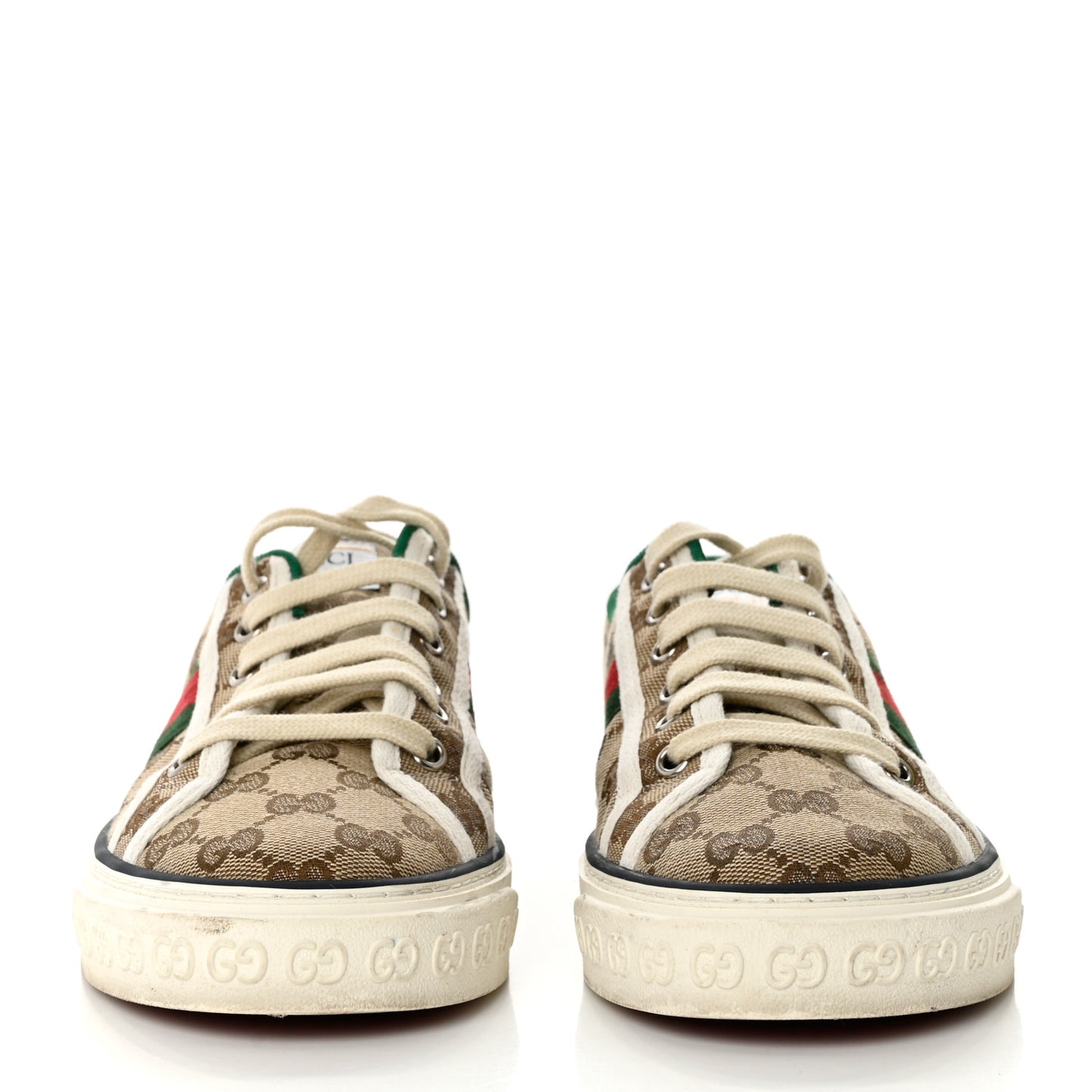 GG Monogram Web Womens 1977 Tennis Sneakers 39.5 Beige Ebony Mystic White