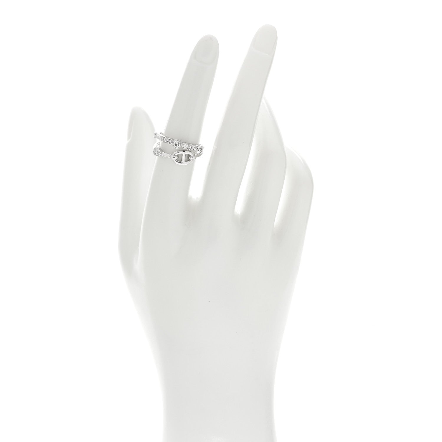 Hermes 18K White Gold Diamond Chaine D'Ancre Fancy Chaos Ring 53 6.5 2 of 5