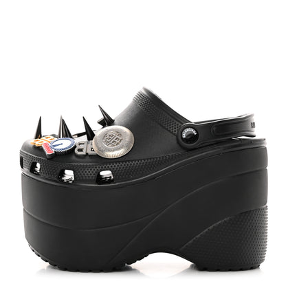 Balenciaga X CROCS Rubber Textured Spiked Womens Platform Sandals 37 Black 1 of 12