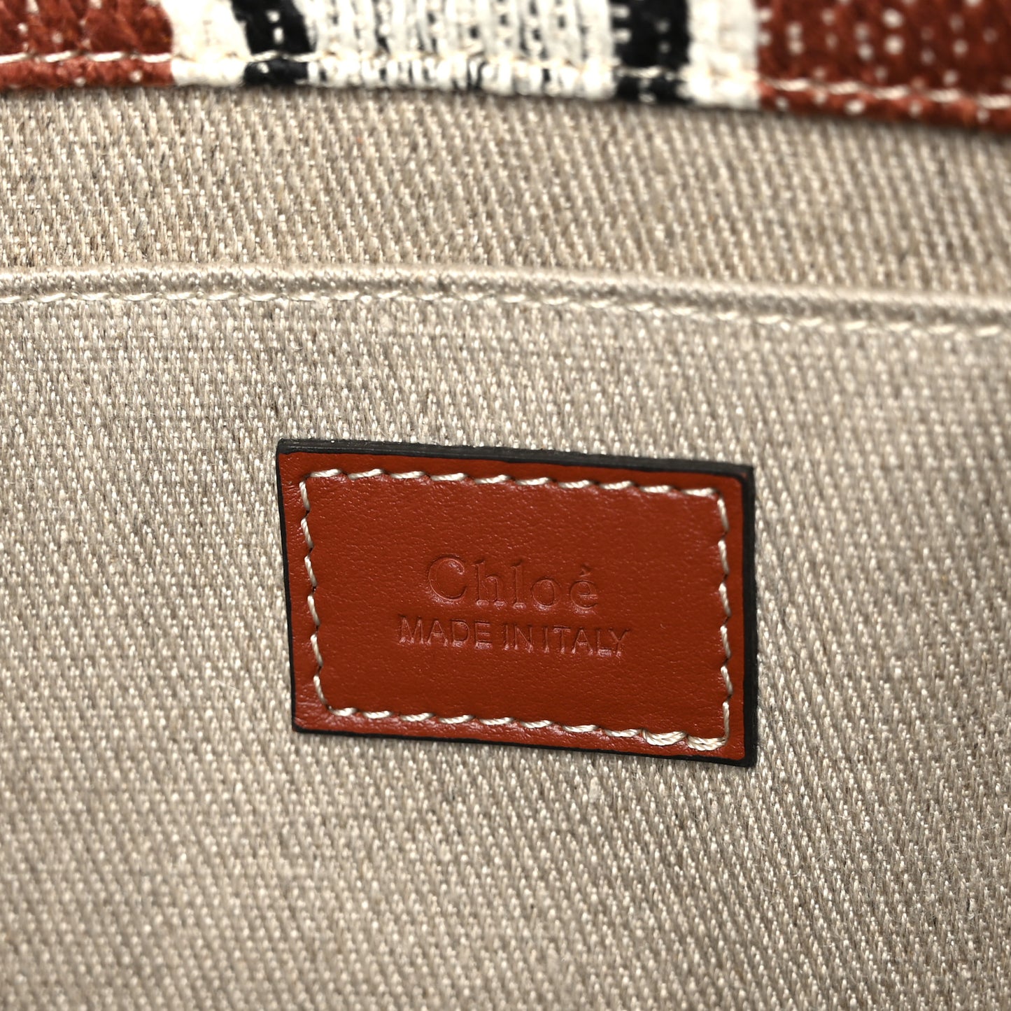 Woven Linen Large Woody Striped Ribbon Tote Sepia Brown