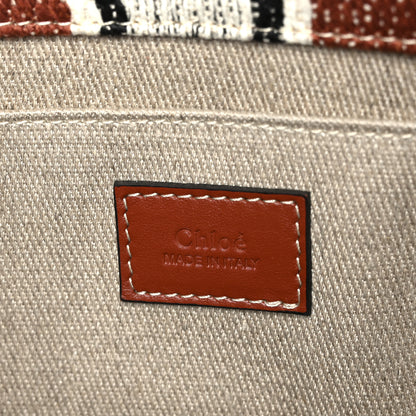 Chloe Woven Linen Large Woody Striped Ribbon Tote Sepia Brown 6 of 8