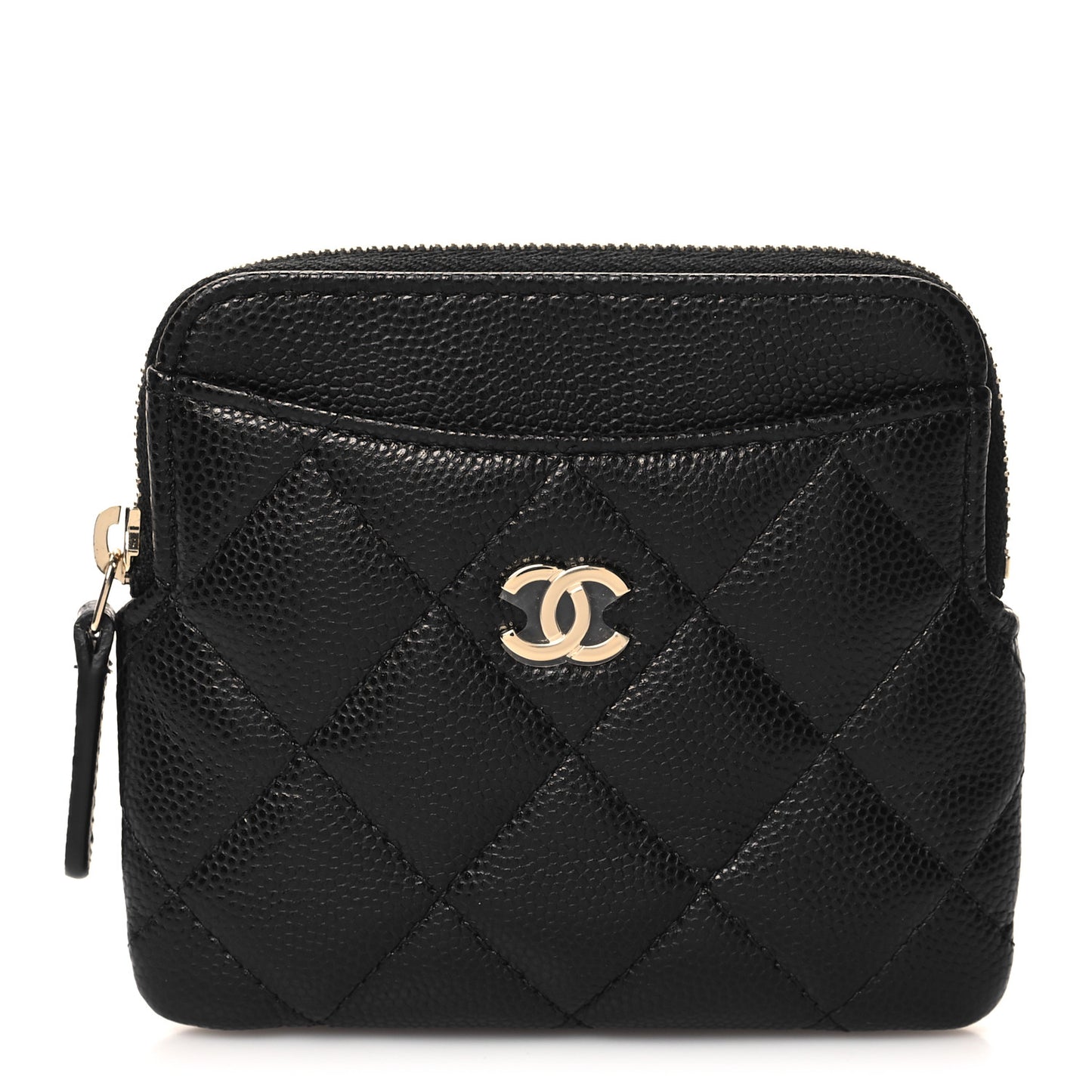 Caviar Quilted Zip Card Holder Wallet Black