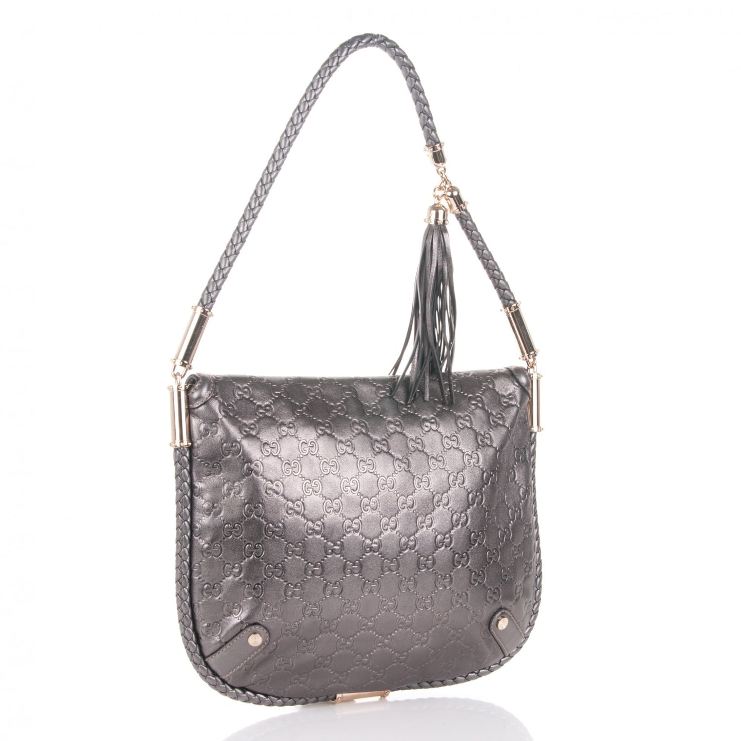 Guccissima Britt Tassel Shoulder Bag Gunmetal