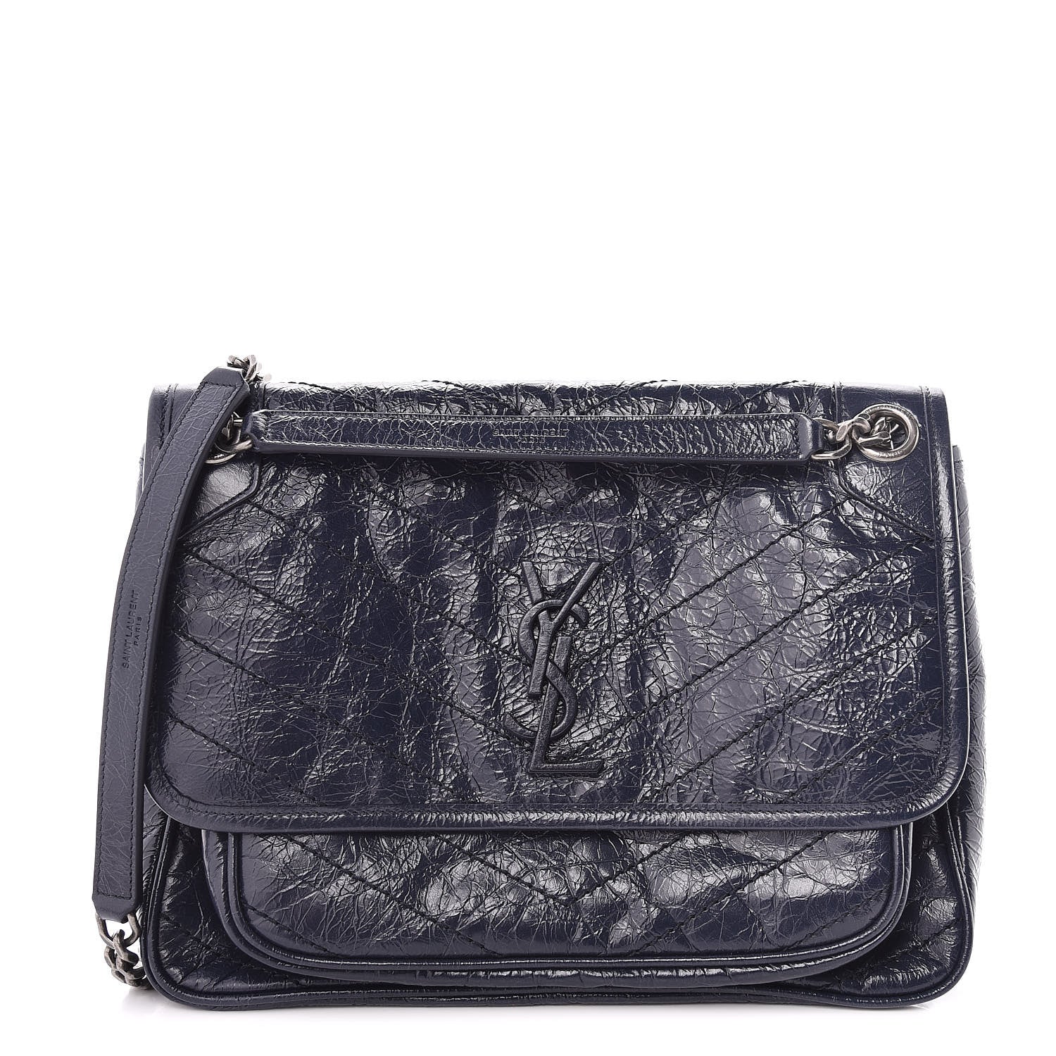 Saint Laurent Crinkled Calfskin Matelasse Monogram Medium Niki Chain Satchel Deep Marine 1 of 11