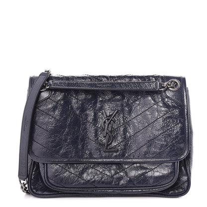 Saint Laurent Crinkled Calfskin Matelasse Monogram Medium Niki Chain Satchel Deep Marine 1 of 11