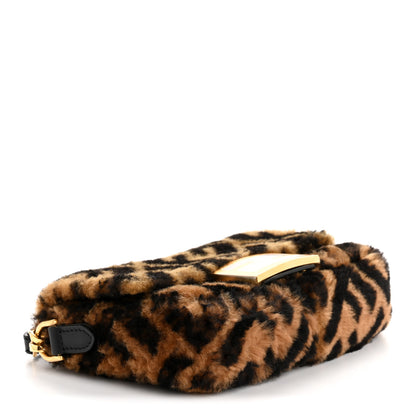 Fendi Shearling Vitello Dolce Macro FF 1974 Mini Baguette Tobacco Black 4 of 11