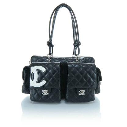 Chanel Calfskin Quilted Large Cambon Multipocket Reporter Black White 1 of 9