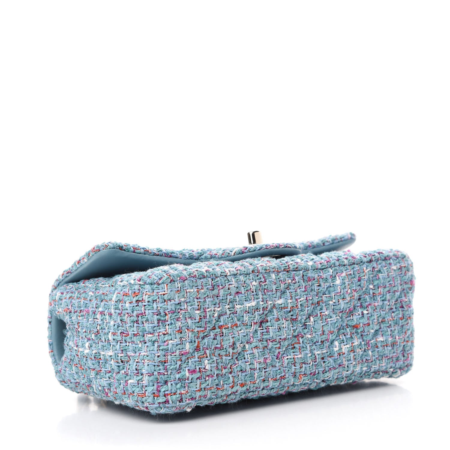 Chanel Tweed Quilted Mini Rectangular Flap Turquoise Purple White Red 4 of 10