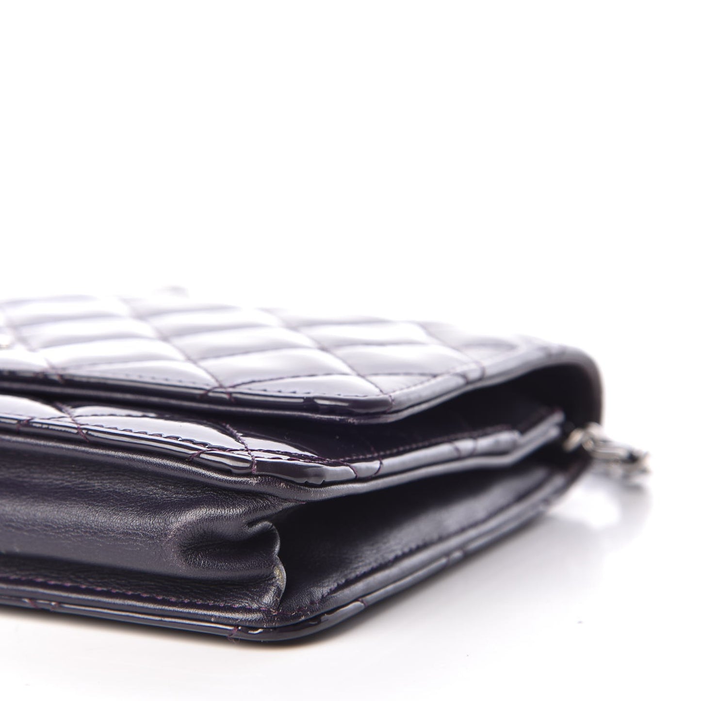 Patent Quilted Wallet On Chain WOC Dark Purple