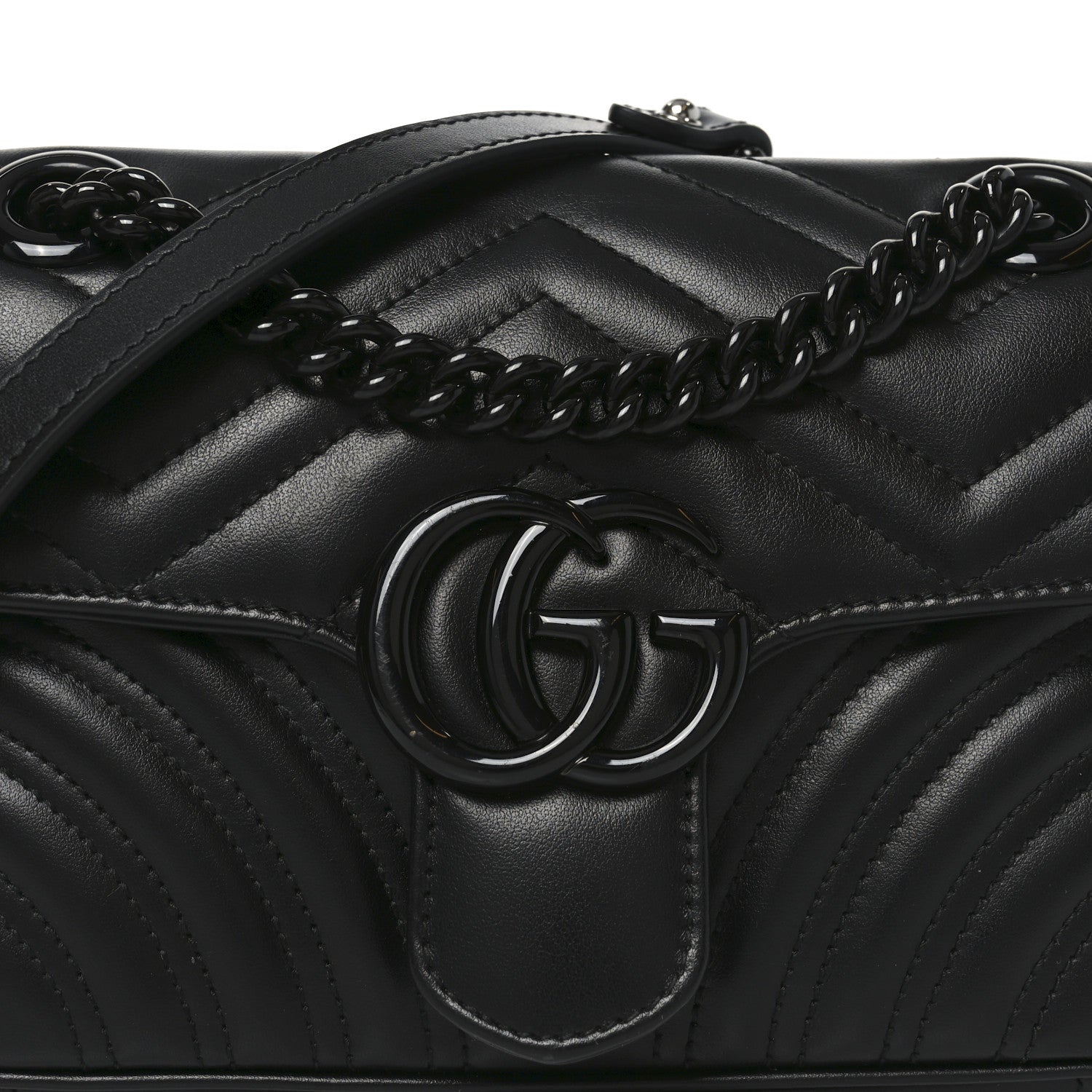 Gucci Calfskin Matelasse Monochrome Mini GG Marmont Shoulder Bag Black 8 of 10