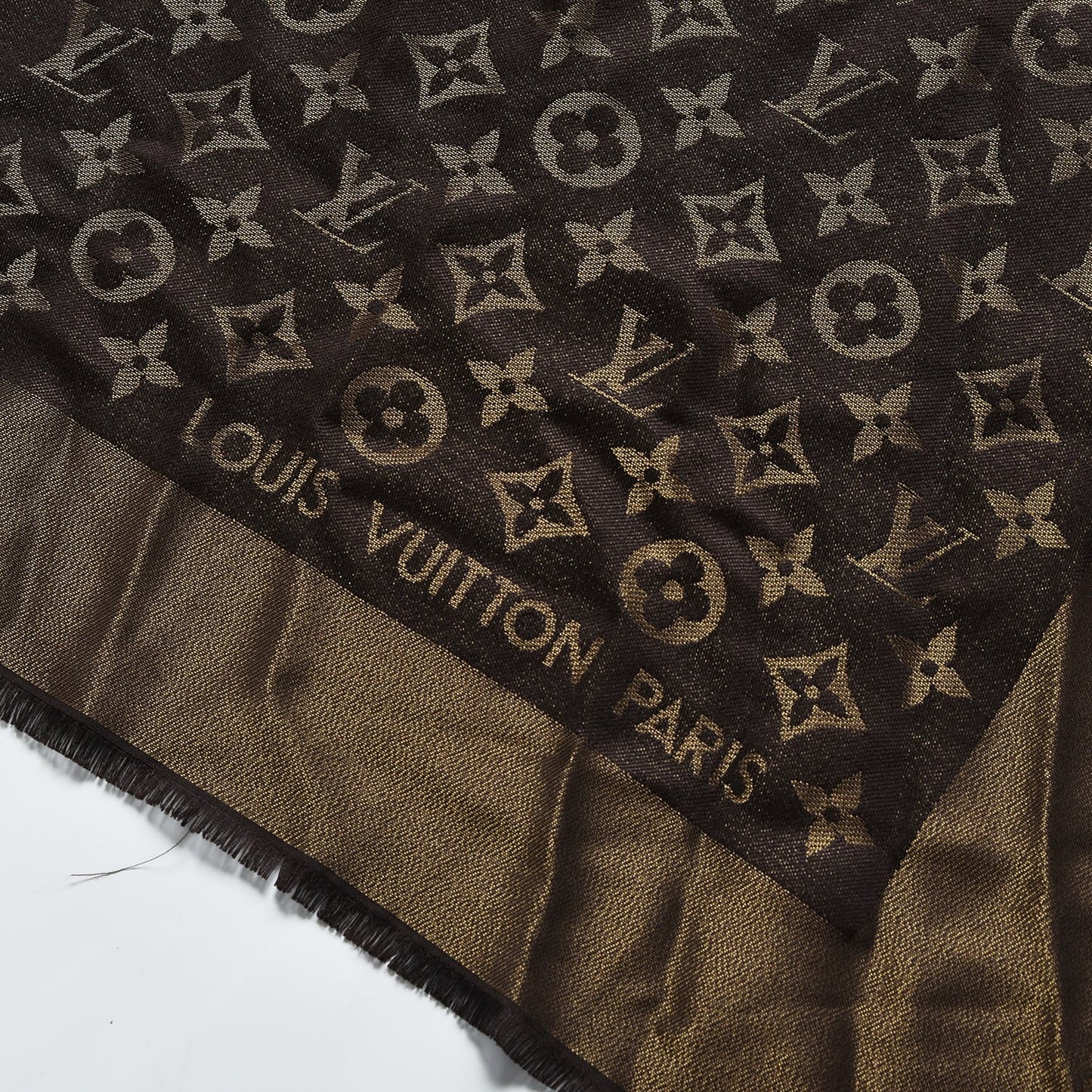 Silk Lurex Wool Monogram Shine Shawl Brown
