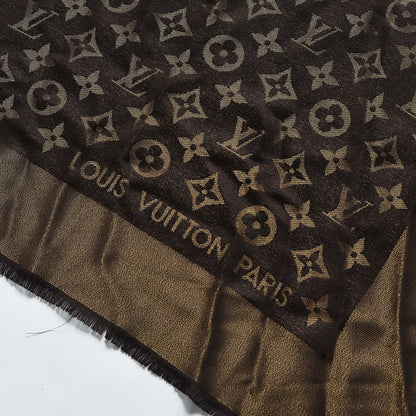 Louis Vuitton Silk Lurex Wool Monogram Shine Shawl Brown 3 of 4