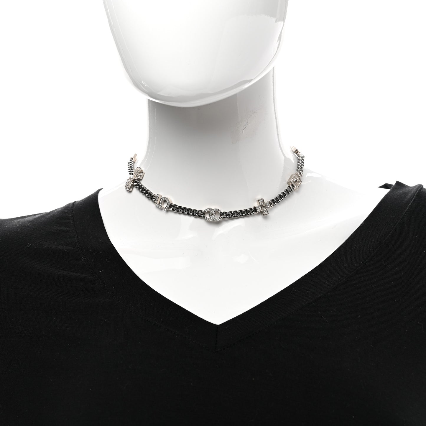 Ruthenium Crystal Chain CC Lucky Charms Choker Silver
