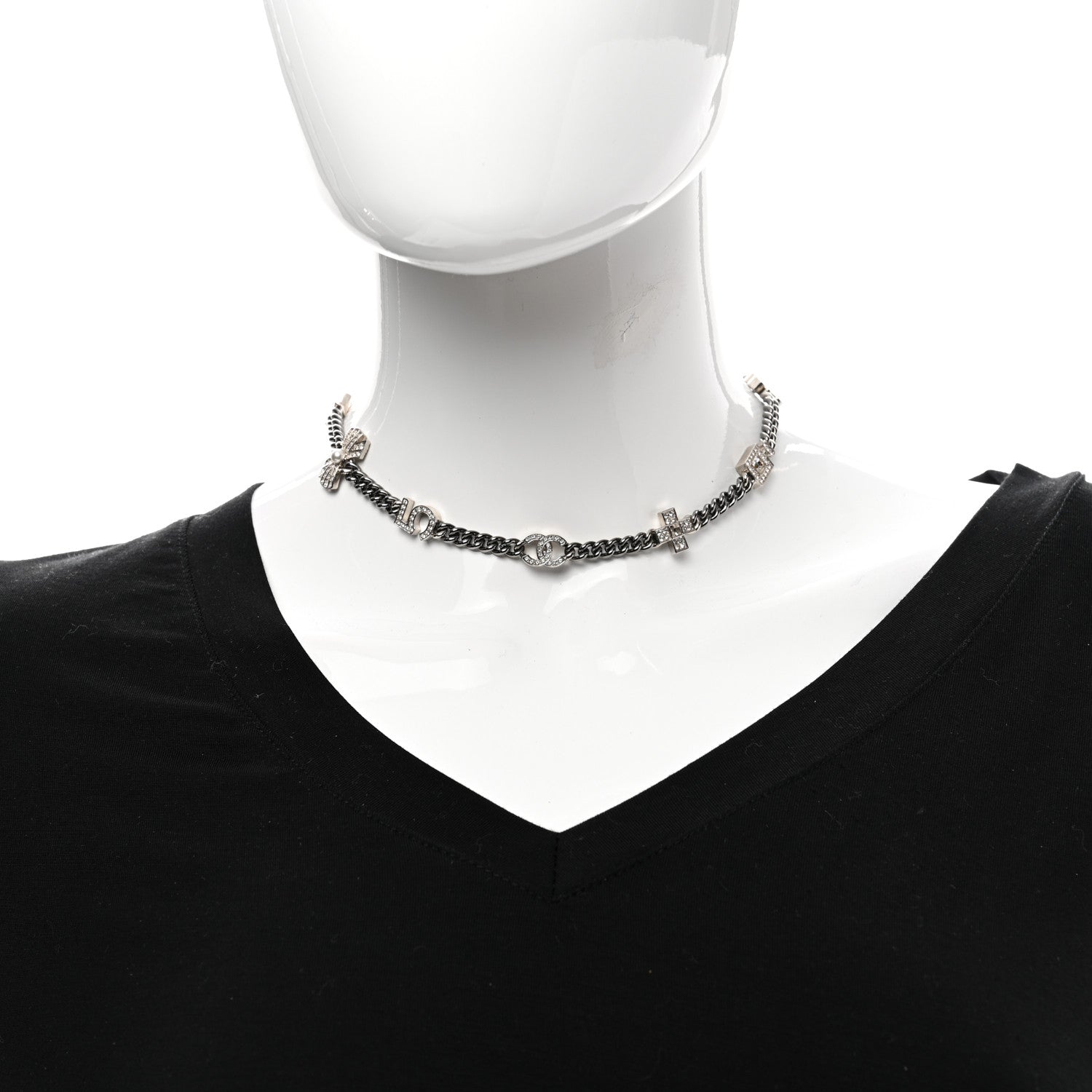 Chanel Ruthenium Crystal Chain CC Lucky Charms Choker Silver 2 of 6