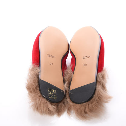 Gucci Velvet Fur Womens Princetown Slippers 39 Hibiscus Red 6 of 7