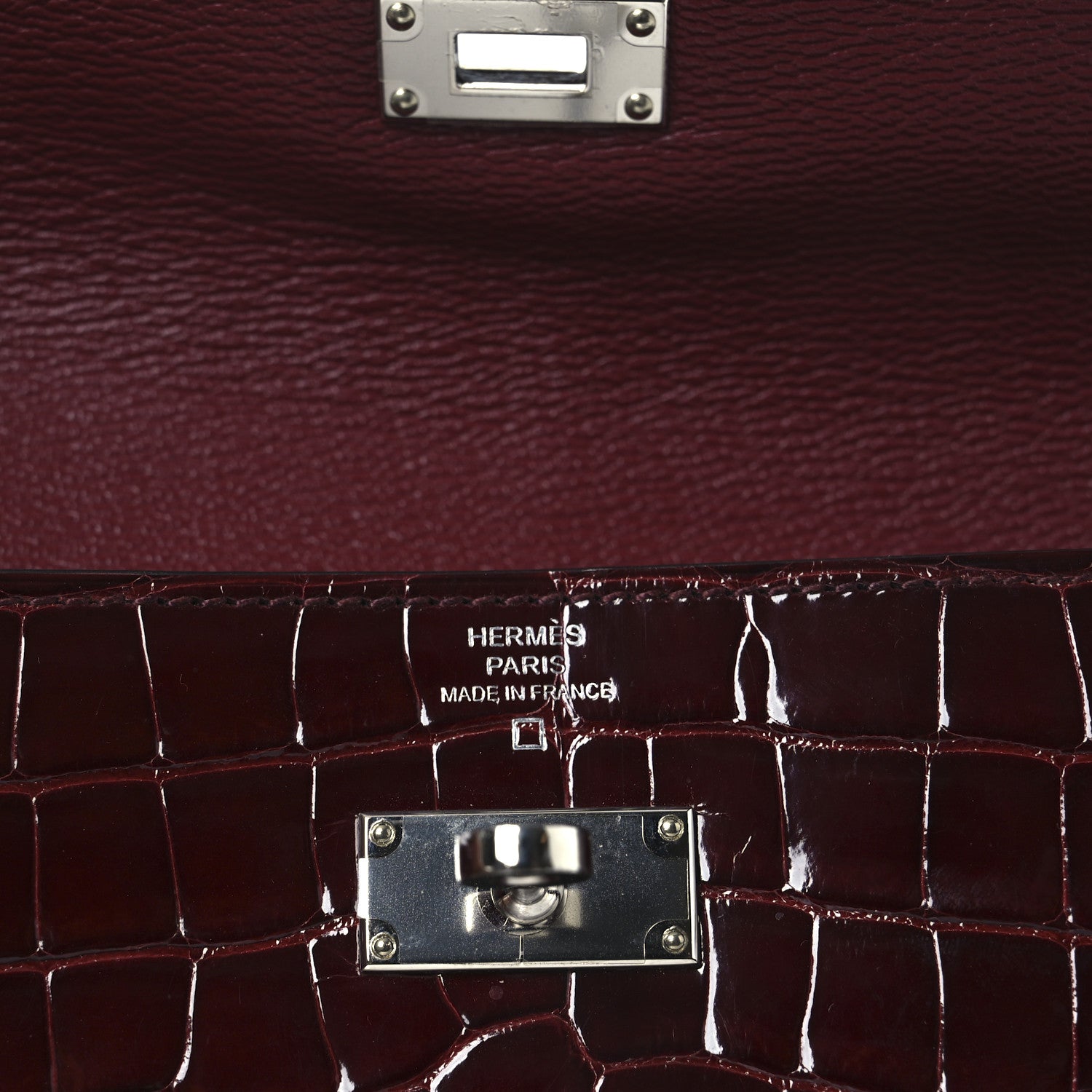 Hermes Shiny Alligator Kelly Longue Wallet Bourgogne 6 of 10