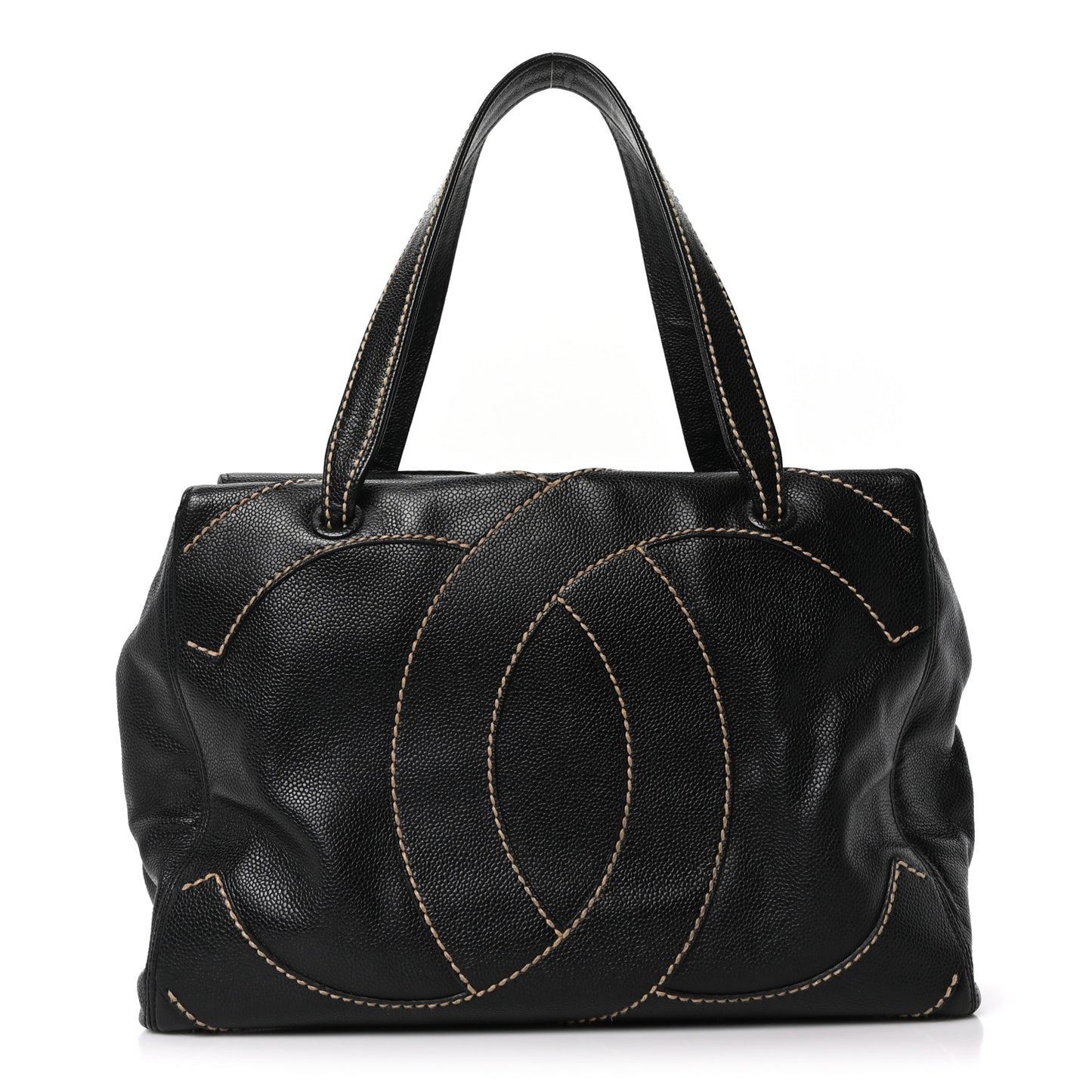 Caviar CC Stitched Medium Tote Black Black