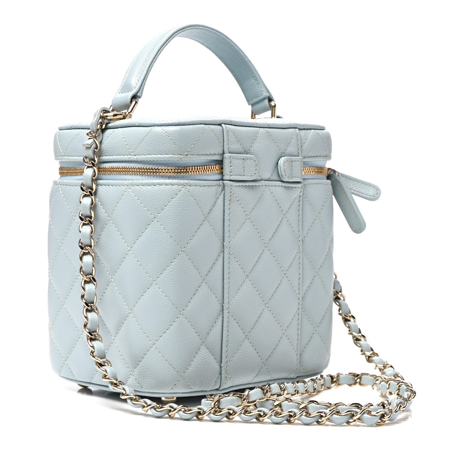 Chanel Caviar Quilted Small Top Handle Vanity Case With Chain Light Blue 3 of 11