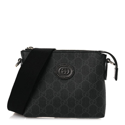 Gucci GG Supreme Monogram Azalea Calfskin Small Retro Interlocking G Wristlet Messenger Bag Black 1 of 12