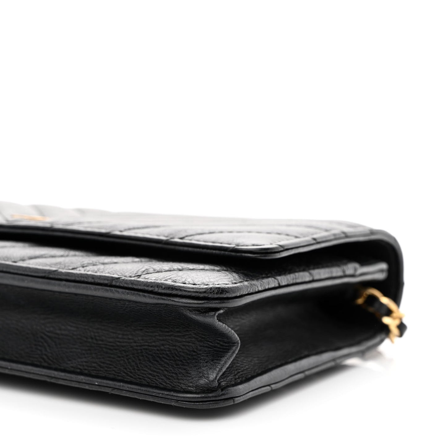 Crumpled Calfskin Chevron Quilted Wallet On Chain WOC Black