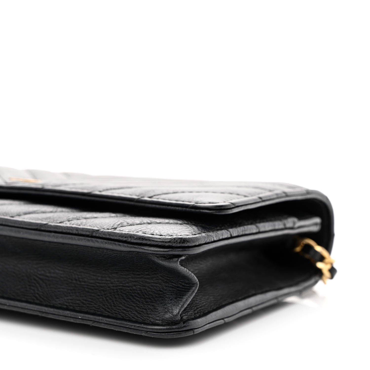 Chanel Crumpled Calfskin Chevron Quilted Wallet On Chain WOC Black 11 of 12