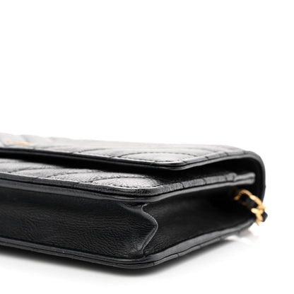 Chanel Crumpled Calfskin Chevron Quilted Wallet On Chain WOC Black 11 of 12
