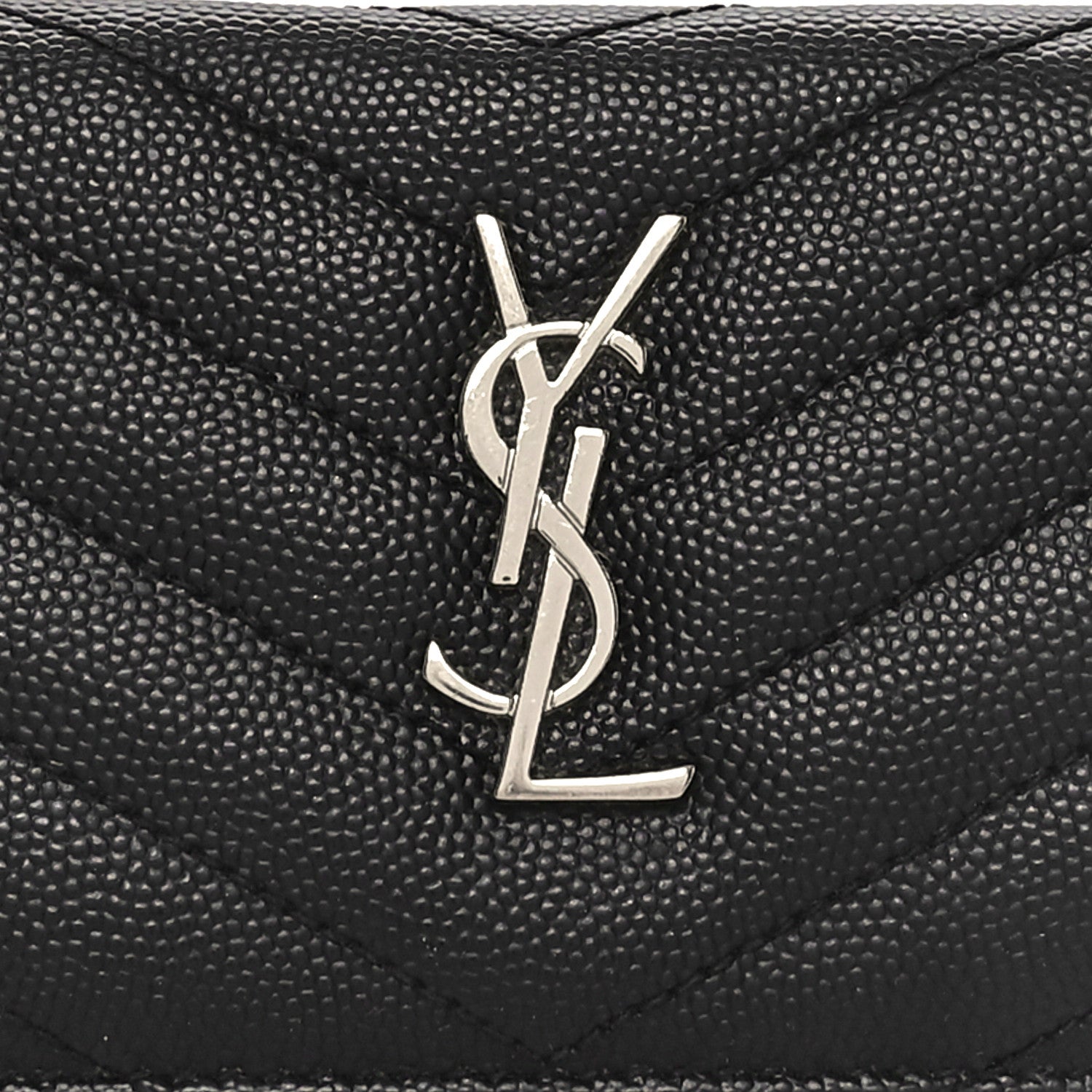 Saint Laurent Grain De Poudre Matelasse Chevron Monogram Card Case Black 9 of 9