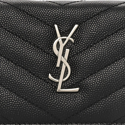 Saint Laurent Grain De Poudre Matelasse Chevron Monogram Card Case Black 9 of 9