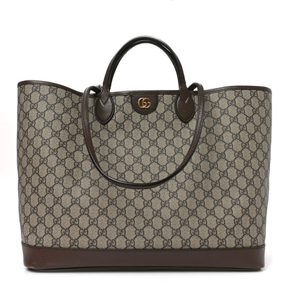 Gucci GG Supreme Monogram Textured Calfskin Medium Ophidia Shoulder Tote Bag Beige Ebony New Acero 1 of 10