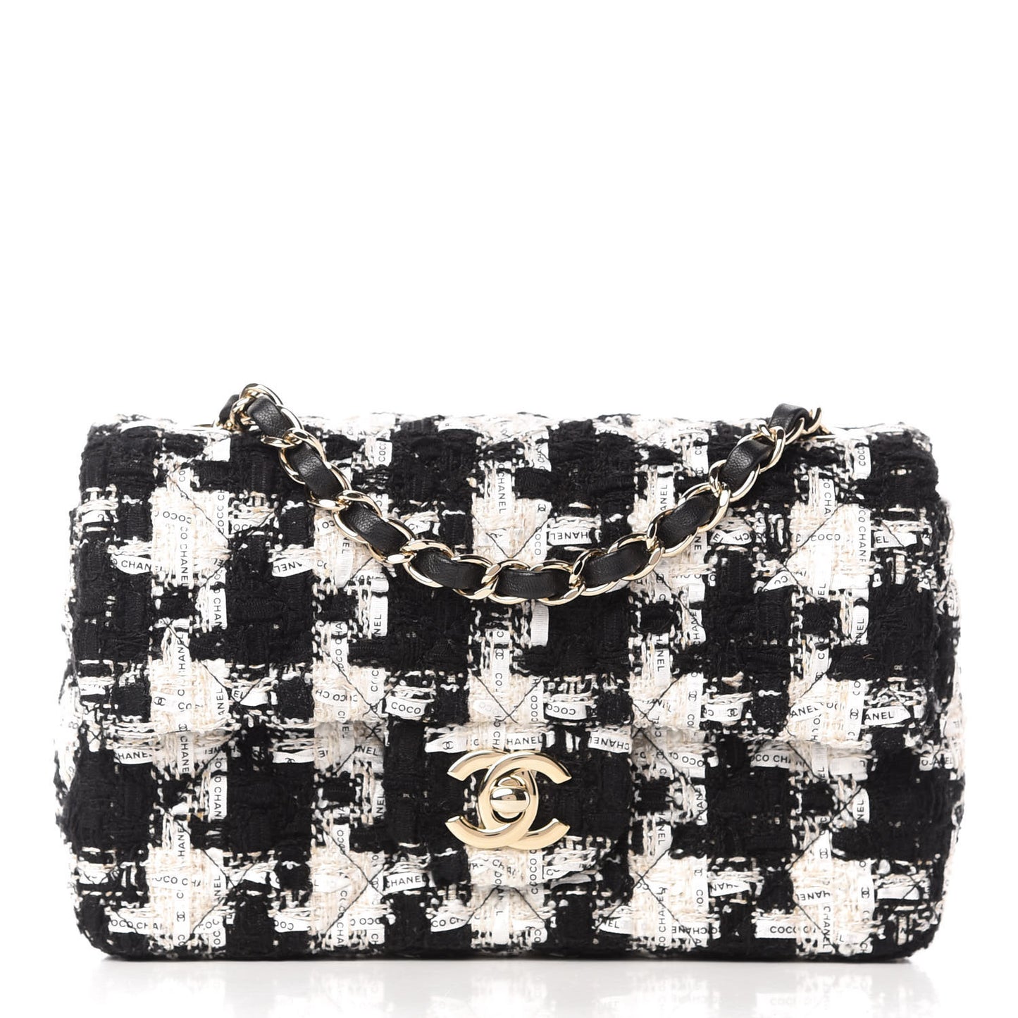 Tweed Quilted Mini Rectangular Flap Black Ecru White