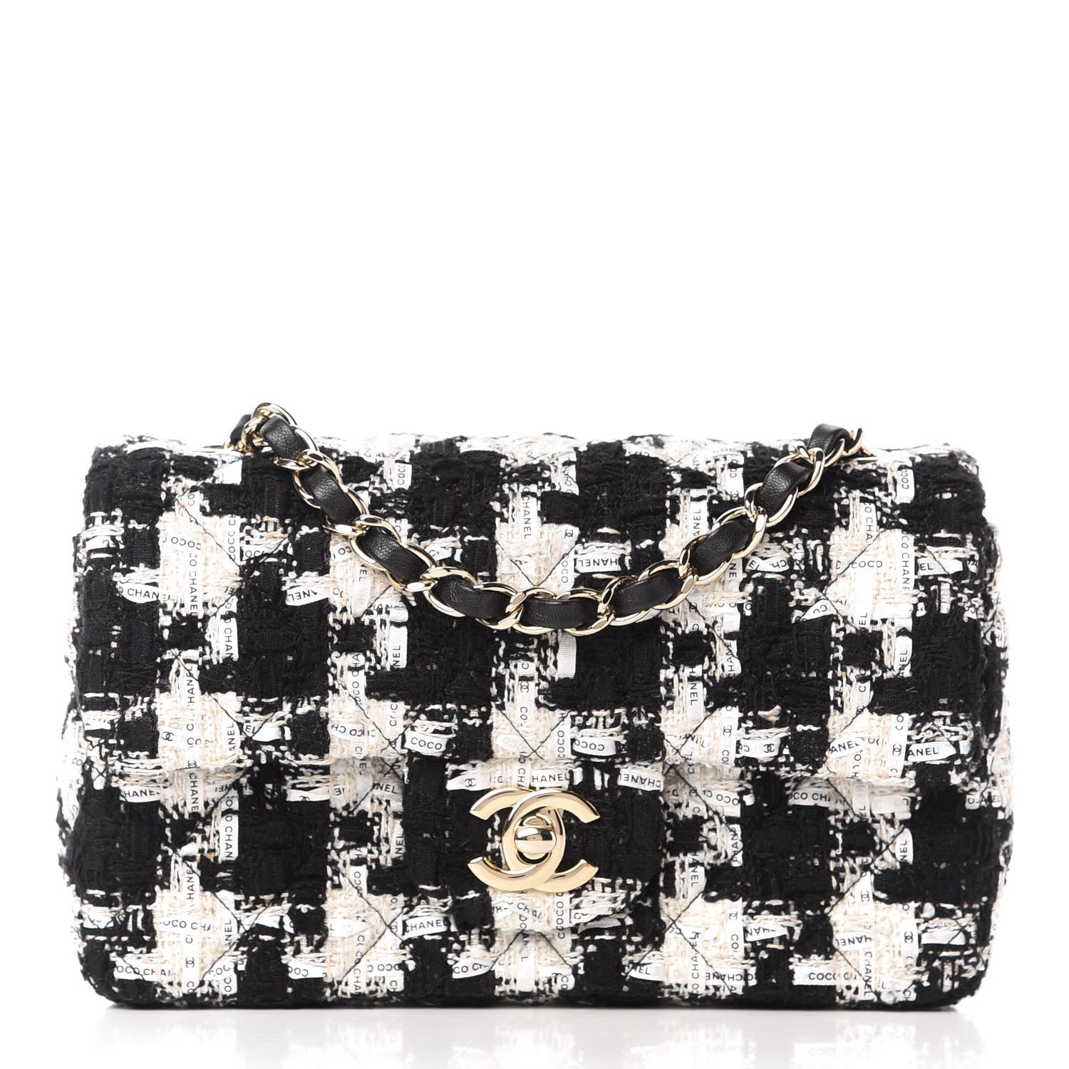 Chanel Tweed Quilted Mini Rectangular Flap Black Ecru White 1 of 11