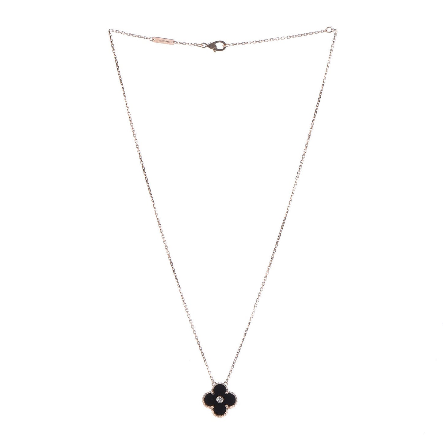 18K Rose Gold Diamond Black Onyx Vintage Alhambra Pendant Necklace