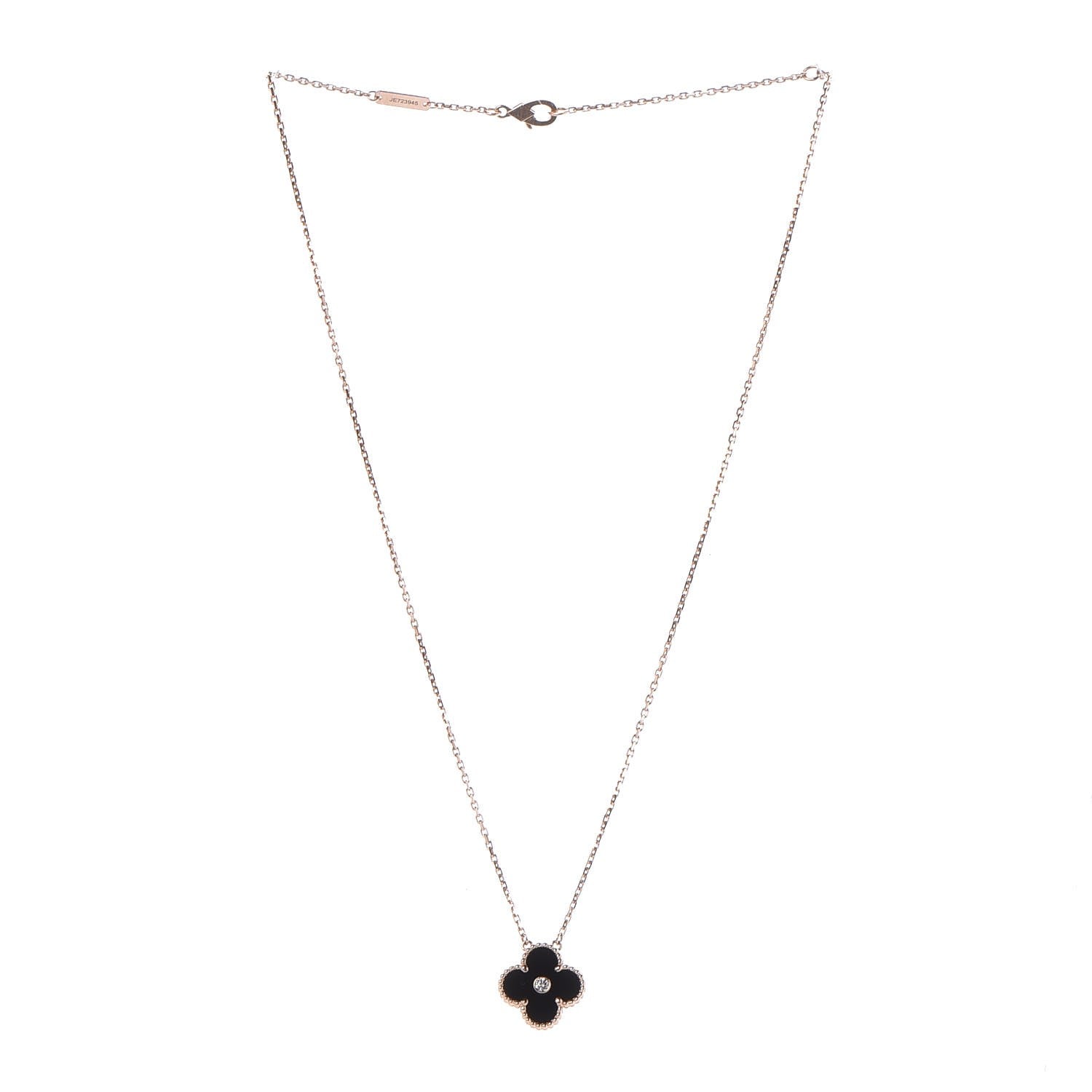 Van Cleef & Arpels 18K Rose Gold Diamond Black Onyx Vintage Alhambra Pendant Necklace 3 of 6