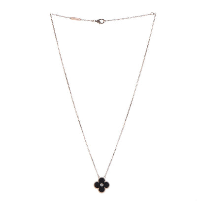 Van Cleef & Arpels 18K Rose Gold Diamond Black Onyx Vintage Alhambra Pendant Necklace 3 of 6
