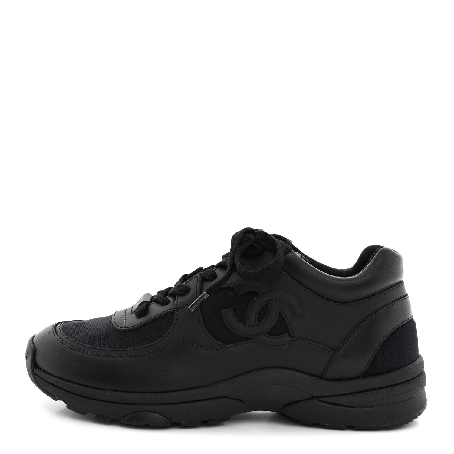 Chanel Lambskin Fabric CC Sneakers 37.5 Black 1 of 9