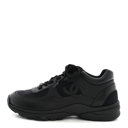 Chanel Lambskin Fabric CC Sneakers 37.5 Black 1 of 9