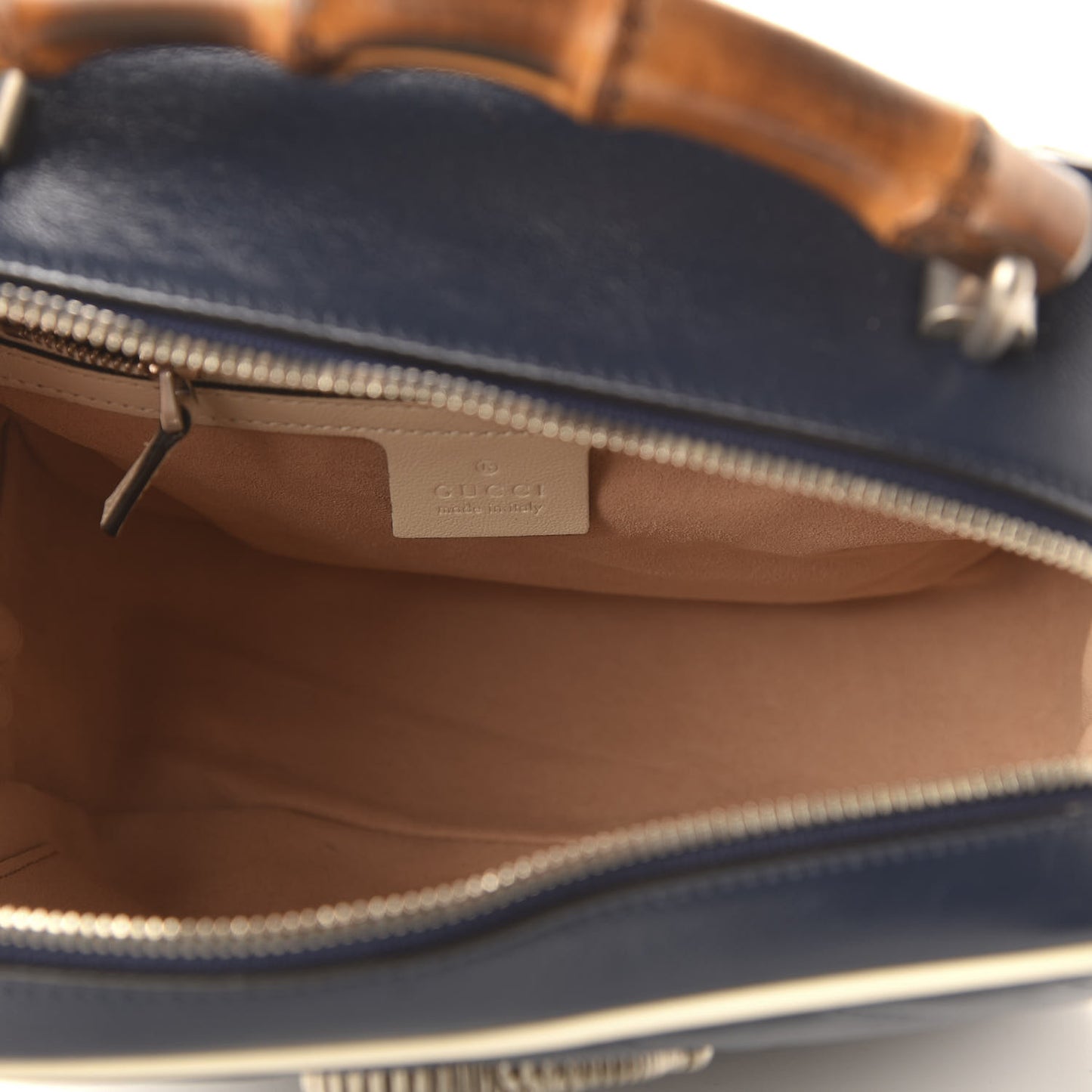 Vintage Effect Calfskin Matelasse Diagonal Small Torchon GG Marmont Bamboo Top Handle Shoulder Bag Blue Agata Mystic White