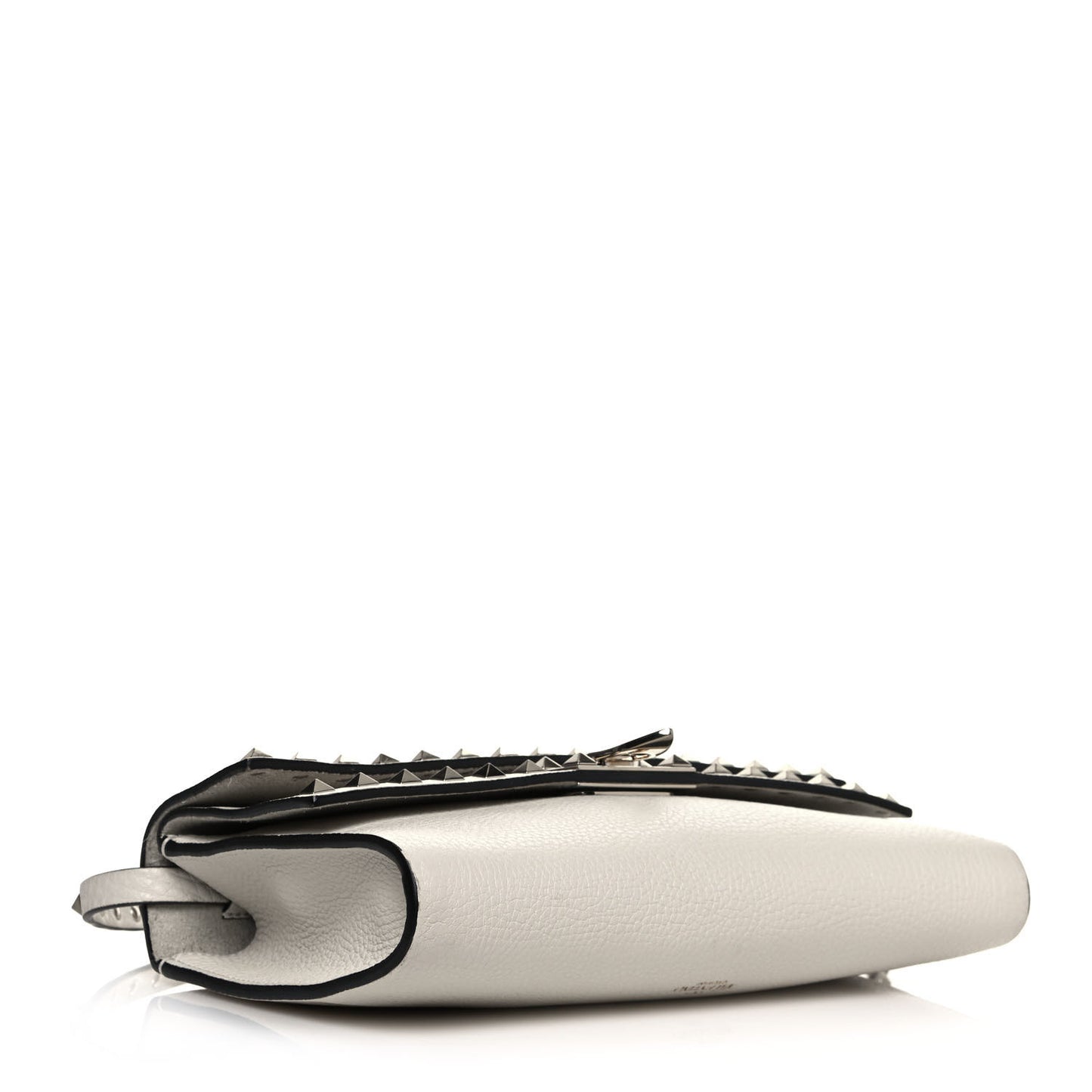 Pebbled Calfskin Rockstud Double Flap Crossbody Bag White