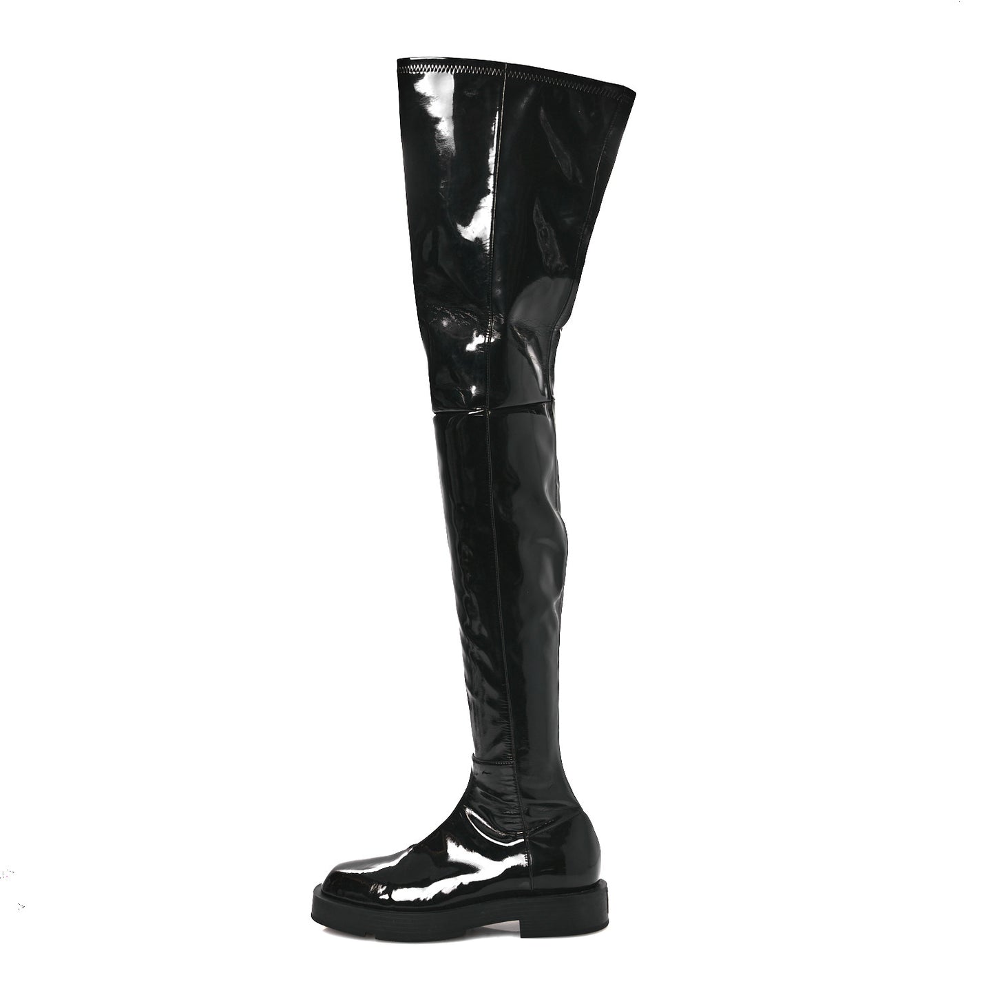 Patent Squared Over The Knee Flat Boots 36 Black