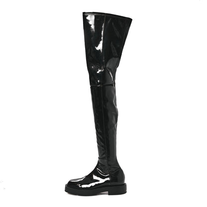 Givenchy Patent Squared Over The Knee Flat Boots 36 Black 1 of 11