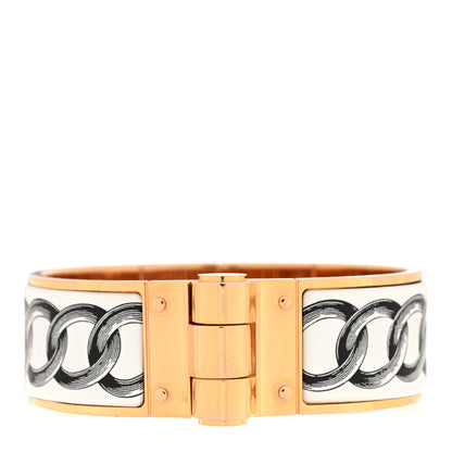 Hermes Enamel Printed Wide Les Chaines Hinged Bracelet L White Black 1 of 4