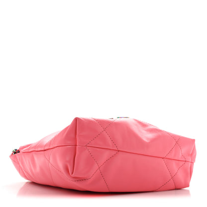 Chanel Shiny Calfskin Quilted Rainbow Metal Mini Chanel 22 Coral Pink 4 of 13