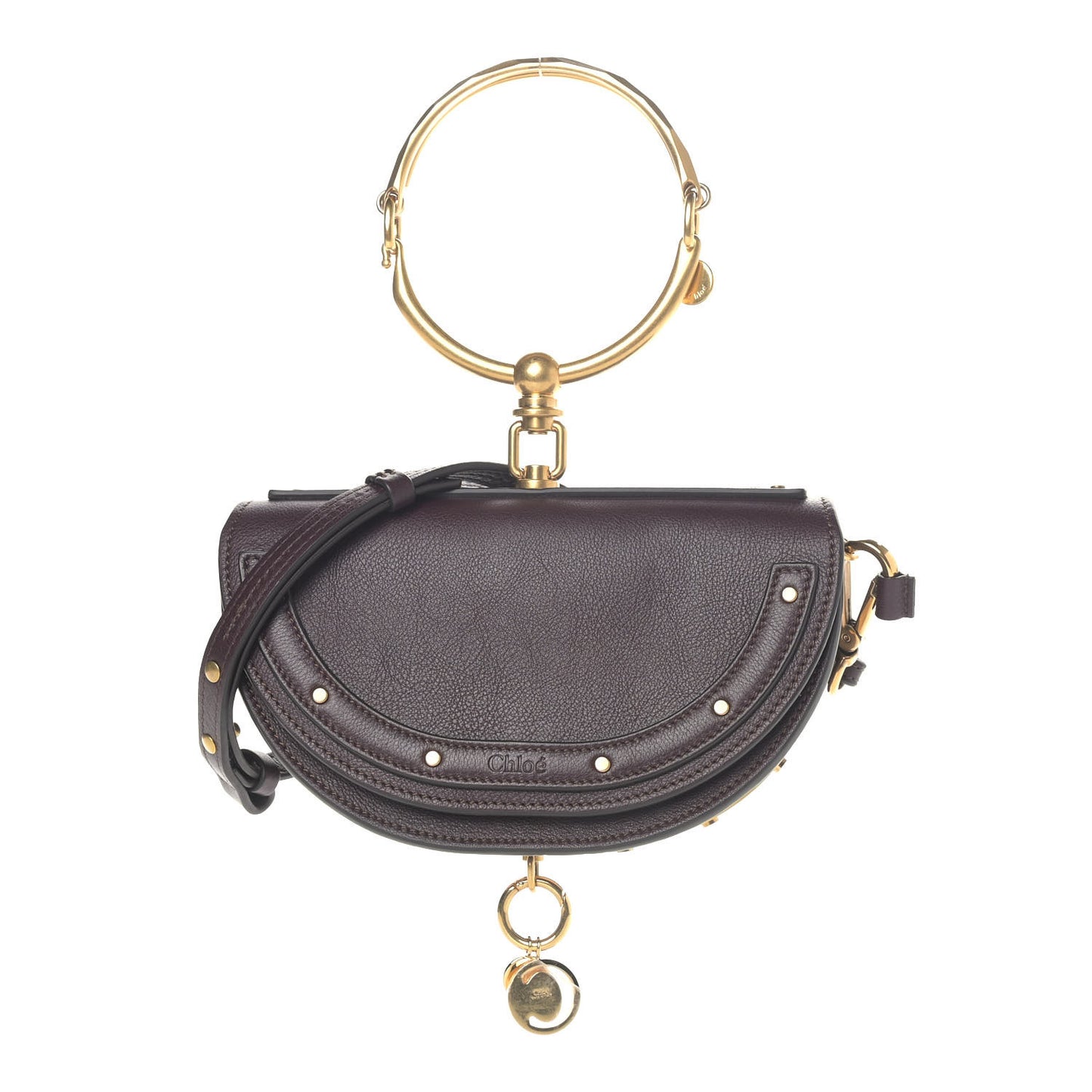 Calfskin Small Nile Bracelet Minaudiere Bag Carbon Brown