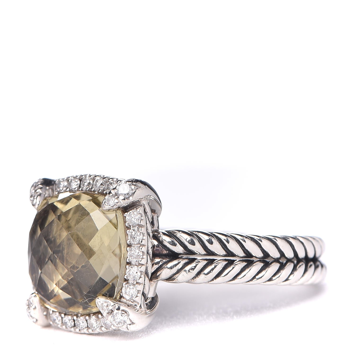 David Yurman Sterling Silver Diamond Lemon Citrine 9mm Chatelaine Pave Bezel Ring 50 5.5 3 of 5