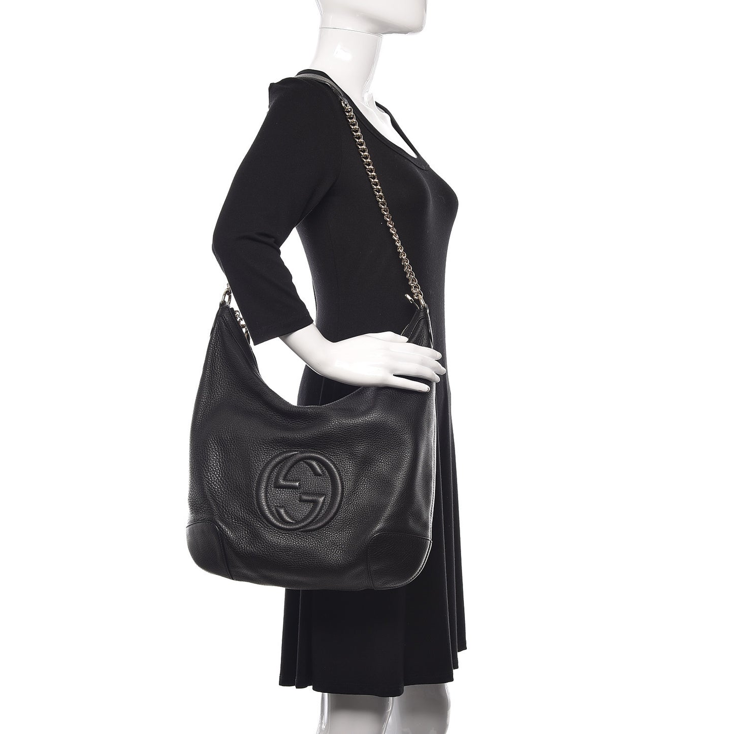 Pebbled Calfskin Medium Soho Chain Hobo Black