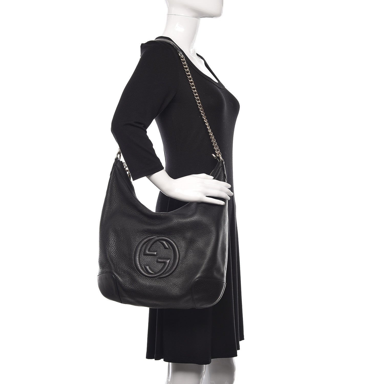 Gucci Pebbled Calfskin Medium Soho Chain Hobo Black 2 of 14